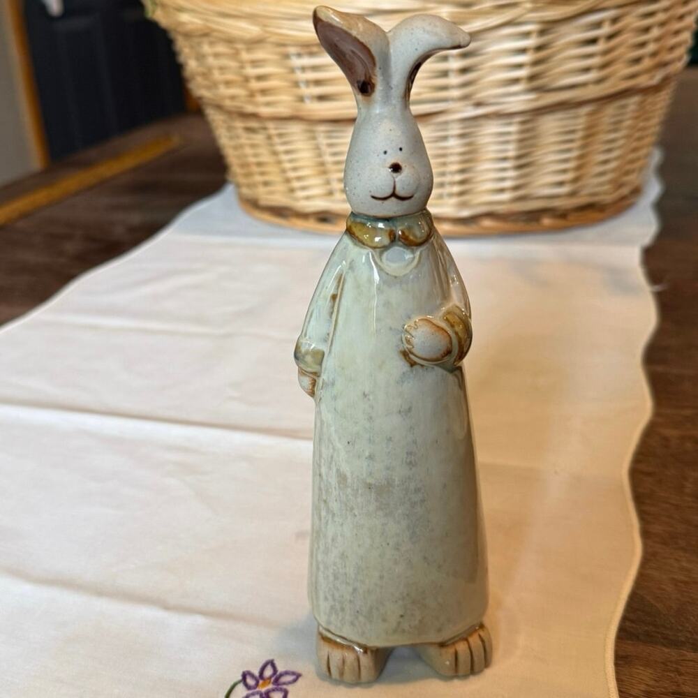 Vintage Stoneware Easter Bunny – Folk Art Studio Pottery – 8” Figurine